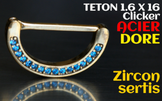 Teton clicker acier Dore 1.6 x 16 - zircons ciel