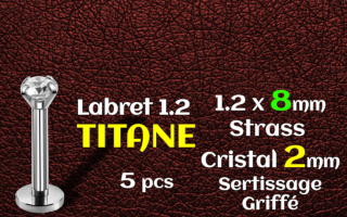 Labret titane - vissage interne - 1.2 x 8 - zircon Griffe Cristal 2 mm