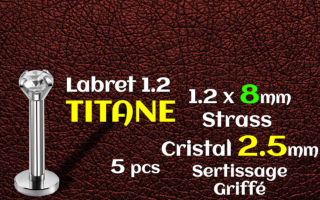 Labret titane - vissage interne - 1.2 x 8 - zircon Griffe Cristal 2.5 mm