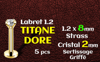 Labret titane Dore- vissage interne - 1.2 x 8 - zircon Griffe Cristal 2 mm