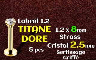 Labret titane Dore- vissage interne - 1.2 x 8 - zircon Griffe Cristal 2.5 mm