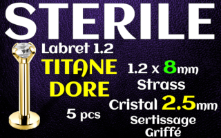 Labret titane Dore- vissage interne - 1.2 x 8 - zircon Griffe Cristal 2.5 mm - STERILE