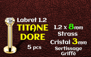 Labret titane Dore- vissage interne - 1.2 x 8 - zircon Griffe Cristal 3 mm