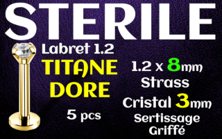 Labret titane Dore- vissage interne - 1.2 x 8 - zircon Griffe Cristal 3 mm - STERILE