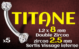 banane 1.2 x 8 x 2.5 - Titane - zircons sertis - vissage interne