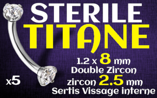 banane 1.2 x 8 x 2.5 - Titane STERILE - zircons sertis - vissage interne
