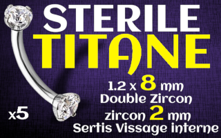 banane 1.2 x 8 x 2 - Titane STERILE - zircons sertis - vissage interne