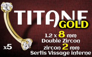 banane 1.2 x 8 x 2 - Titane GOLD - zircons sertis - vissage interne