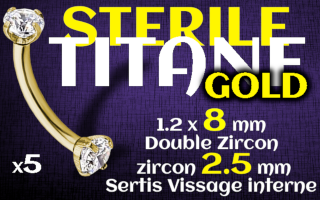 banane 1.2 x 8 x 2.5 - STERILE - Titane GOLD - zircons sertis - vissage interne