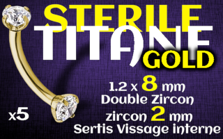 banane 1.2 x 8 x 2 - STERILE - Titane GOLD - zircons sertis - vissage interne
