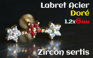 labret 1.2x6 Acier Dore - zircon sertis