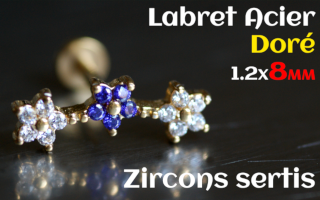 labret 1.2x8 Acier Dore - zircon sertis