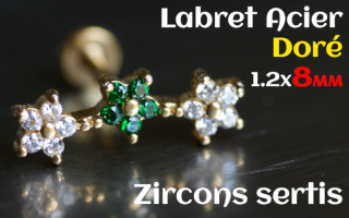 labret 1.2x8 Acier Dore - zircon sertis