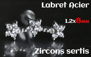 labret 1.2x8 Acier - zircon sertis