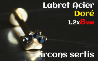 labret 1.2x8 Acier Dore - zircon sertis