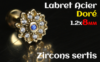 labret 1.2x8 Acier Dore - zircon sertis