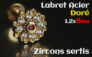 labret 1.2x8 Acier Dore - zircon sertis