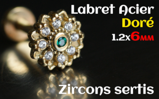labret 1.2x6 Acier Dore - zircon sertis