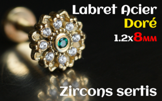 labret 1.2x8 Acier Dore - zircon sertis