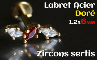 labret 1.2x6 Acier Dore - zircon sertis