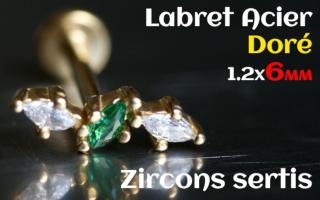 labret 1.2x6 Acier Dore - zircon sertis