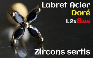 labret 1.2x8 Acier Dore - zircon sertis