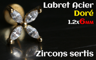 labret 1.2x6 Acier Dore - zircon sertis