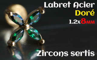 labret 1.2x8 Acier Dore - zircon sertis