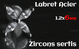 labret 1.2x6 Acier- zircon sertis