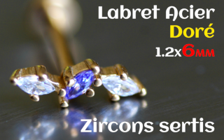 labret 1.2x6 Acier Dore - zircon sertis