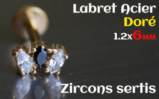 labret 1.2x6 Acier Dore - zircon sertis
