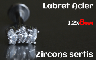 labret 1.2x8 Acier - zircon sertis
