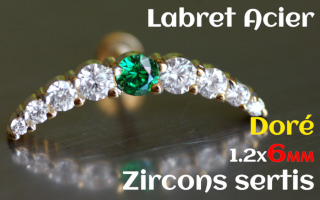 labret 1.2x6 Acier Dore - zircon sertis