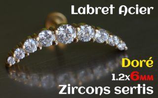 labret 1.2x6 Acier Dore - zircon sertis