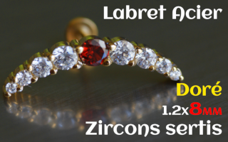 labret 1.2x8 Acier Dore - zircon sertis