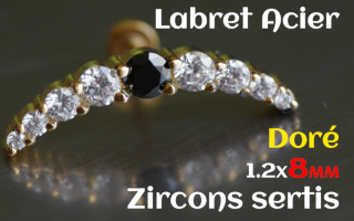 labret 1.2x8 Acier Dore - zircon sertis
