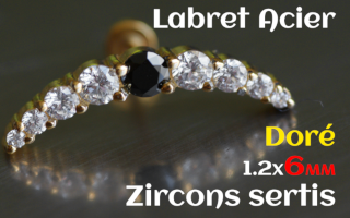 labret 1.2x6 Acier Dore - zircon sertis