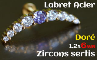 labret 1.2x6 Acier Dore - zircon sertis