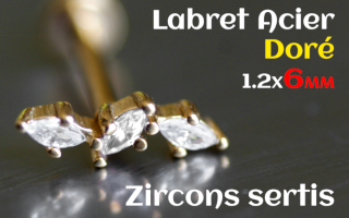labret 1.2x6 Acier Dore - zircon sertis
