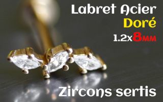 labret 1.2x8 Acier Dore - zircon sertis
