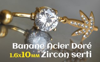 Banane Acier Dore 1.6 x 10 - cannabis - zircon serti