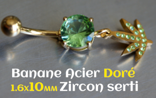 Banane Acier Dore 1.6 x 10 - cannabis - zircon serti