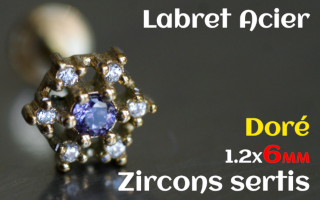 labret 1.2x6 Acier Dore - zircon sertis