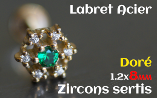 labret 1.2x8 Acier Dore - zircon sertis
