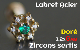 labret 1.2x6 Acier Dore - zircon sertis