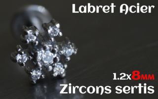 labret 1.2x8 Acier - zircon sertis