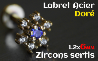 labret 1.2x6 Acier Dore - zircon sertis