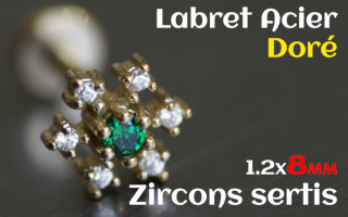labret 1.2x8 Acier Dore - zircon sertis