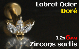 labret 1.2x6 Acier Dore - zircon sertis