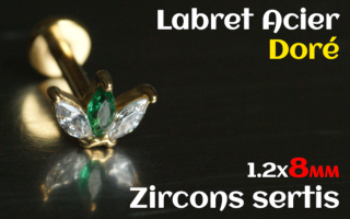 labret 1.2x8 Acier Dore - zircon sertis